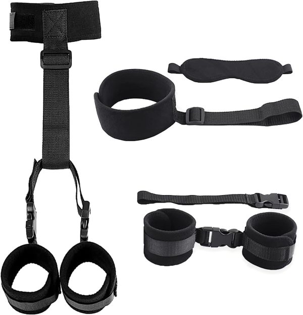 BDSM Neck to Wrist Restraints Bondage Set - Behind Back Handcuffs Collar with Blindfold Adjustable Bondage Set Bed SM Games Play Sex Toys for Couples - Image 2