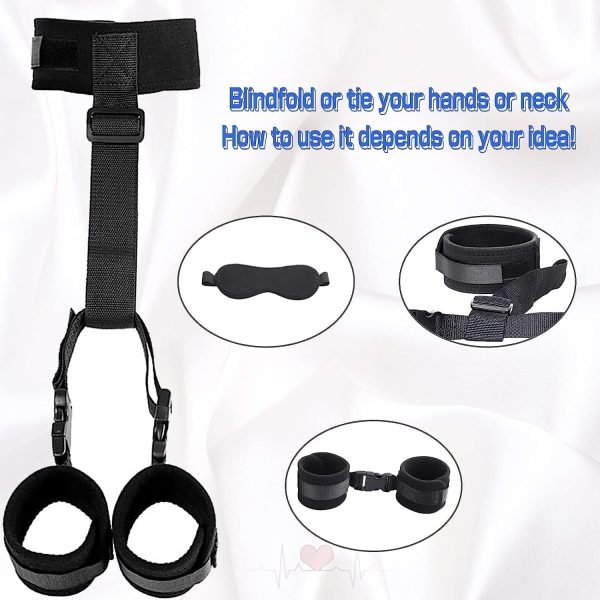 BDSM Neck to Wrist Restraints Bondage Set - Behind Back Handcuffs Collar with Blindfold Adjustable Bondage Set Bed SM Games Play Sex Toys for Couples - Image 4