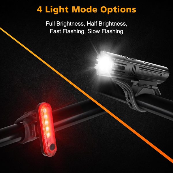 Ascher Ultra Bright USB Rechargeable Bike Light Set, Powerful Bicycle Front Headlight and Back Taillight, 4 Light Modes, Easy to Install for Men Women Kids Road Mountain Cycling Black - Image 5