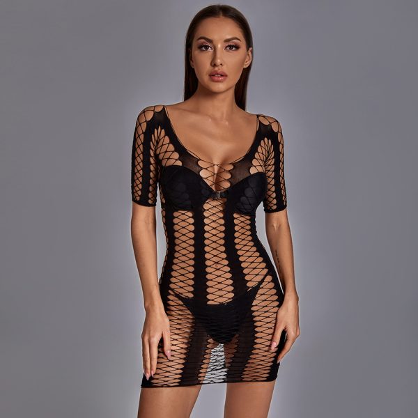 Ultimate Seduction! Fashionable Geometric Vertical Striped Hollowed-out Sexy Tight Hip-wrapping Skirt Erotic Lingerie - Image 3