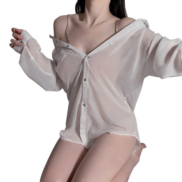 Enchanting Night - Sexy Suspender Diamond Chain Erotic See-through Shirt Pajama