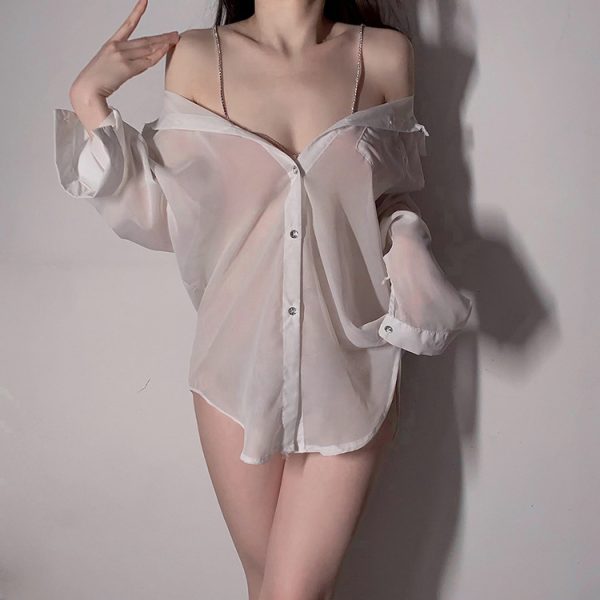 Enchanting Night - Sexy Suspender Diamond Chain Erotic See-through Shirt Pajama - Image 3